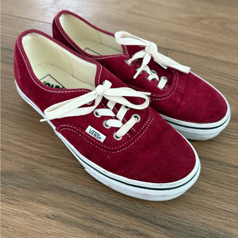Vans Burgundy Corduroy Shoes with White Accents